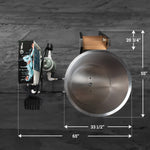 Top-down view of the Cyber Barrel Commercial Cold Plunge with measurements: 65 long, 55 wide, 33.5 tub diameter, and a 20.75 backrest height, set on a gray concrete background for optimal recovery.