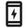 Black icon of a smartphone with a lightning bolt symbol in the center, indicating charging or battery power.