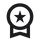 A black icon of a ribbon with a star in the center, symbolizing an award, achievement, or recognition.