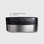 The Cyber Plunge Cold Plunge features a round 316 marine-grade stainless steel tub with a black insulated cover (labeled "INSULATED COVER Included") against a plain light gray background for a distinctive look.
