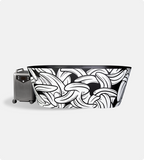 The Brainpod 2.0 Cold Plunge is a black and white insulated acrylic freestanding tub with overlapping banana patterns, paired with a silver and black portable water heater on wheels—ideal for cold plunges against a plain white background.