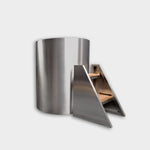 The Cyber Barrel Commercial Cold Plunge is a modern cylindrical stainless steel tub with a matching step stool featuring two wooden steps—perfect for cold immersion in commercial settings.