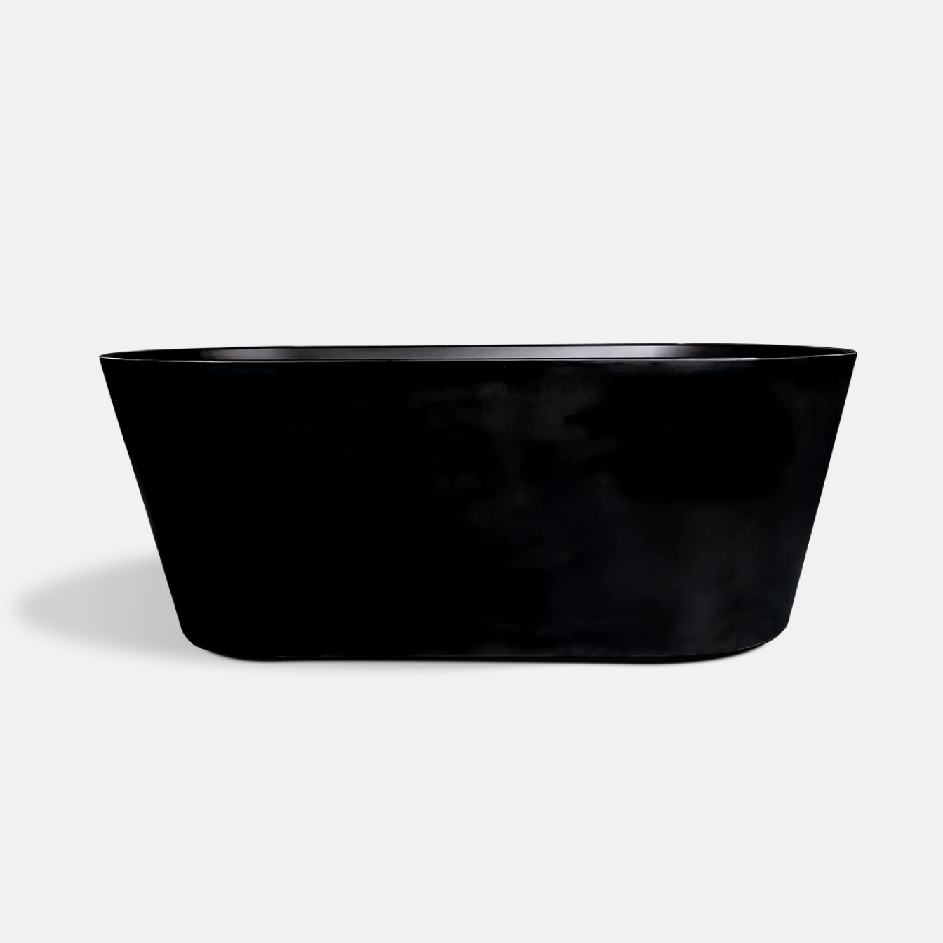 The Brainpod 2.0 Commercial Cold Plunge, a modern black freestanding acrylic tub with a matte finish and straight, subtly flared sides, is shown against a plain white background. Its design is minimalist and sleek.