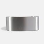 The Cyber Plunge Commercial Cold Plunge is a modern, shiny silver metal bathtub made from marine-grade stainless steel with rounded corners, displayed against a plain light gray background.