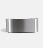 The Cyber Plunge Commercial Cold Plunge is a modern, shiny silver metal bathtub made from marine-grade stainless steel with rounded corners, displayed against a plain light gray background.