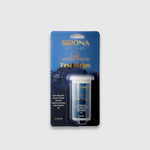 Sirona Test Strips come in blue and gold packaging with a small container inside. Designed for Sirona Simply Sanitizer and pH balance, these strips help maintain your spa’s water quality.