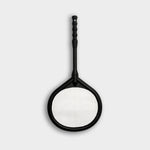 The Skimmer Net features a black handle and a round stainless steel mesh sieve, perfect for removing debris. Shown against a plain light gray background.